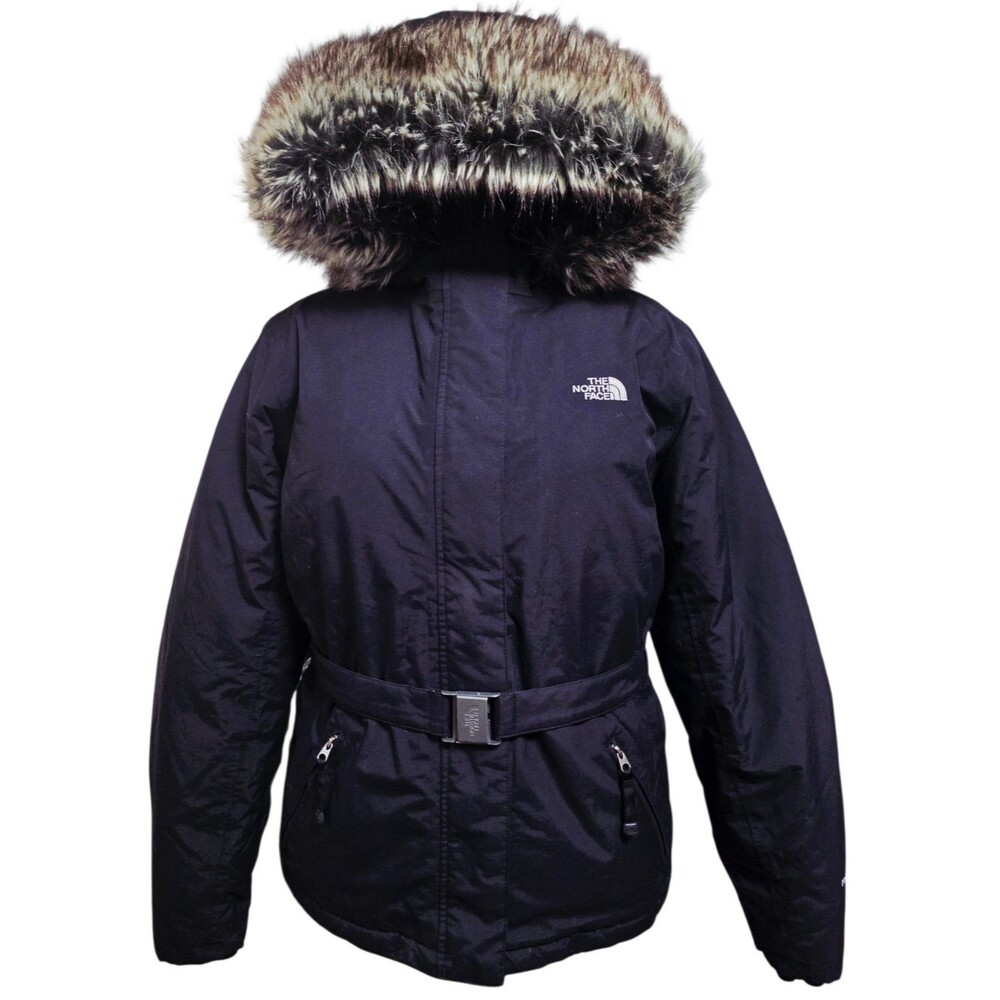 Women's Black North Face Hyvent Parka With Built-In Belt & Faux Fur Hood LRG
